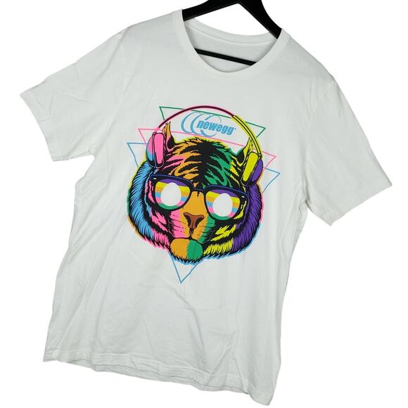 Newegg Men's Rainbow Tiger Graphic T-Shirt Sz XL IT Tech PC Master Race White - Picture 1 of 8